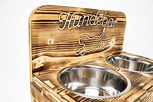 Hundebar M Futterbar inkl. 2X 1600ml Futternapf für Hunde Futterstation | Mit Rückwand für kleine bis mittlere Hunde 1,6L