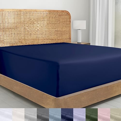 Image of California Design Den 100% Organic Cotton King Fitted Sheets, Navy | GOTS Certified, Crisp & Airy Percale, 15 inch Deep Pocket, All-around Elastic, No-Pop Fit, Durable, Easy Care, Backed by GH Seal