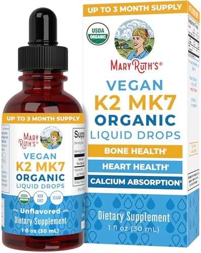 MaryRuth Organics USDA Organic Vitamin K2 MCT Liquid Drops for Adults & Kids | 100 mcg K2 MK7 per serving + Organic MCT Oil | Vegan K2 Vitamin for Bone Health | Heart Health | Calcium Absorption | 1oz