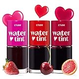 ETUDE Dear Darling Water Tint 3 SET (Strawberry Ade, Cherry Ade, Red Grapefruit Ade, 9g*3) | Vivid Color Lip Stain with Moisturizing Weightless & Non-sticky Finish | Korean Makeup, Perfect for Gift
