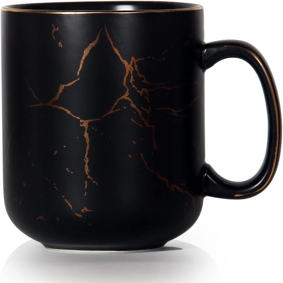 Harebe 22 OZ Extra Large Golden Black Marble Ceramic Coffee Mug with Handle,Oevrsized Hot Tall Latte Mugs,Dishwasher Safe Big Capacity Mug for Men Women