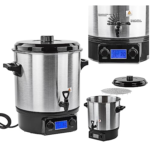 DEMA Edelstahl Einkochtopf DEA2000DX – Einkochautomat, Einkocher, 2000 W, 27 L, 30–100 °C, robust & langlebig, ideal für Obst, Gemüse, Marmelade & Saftbereitung