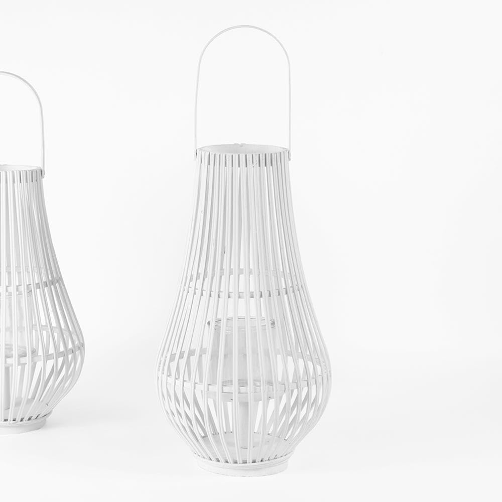 homes r us هومز أر أسBamboo Round Lante n, White - 30X53 Cm