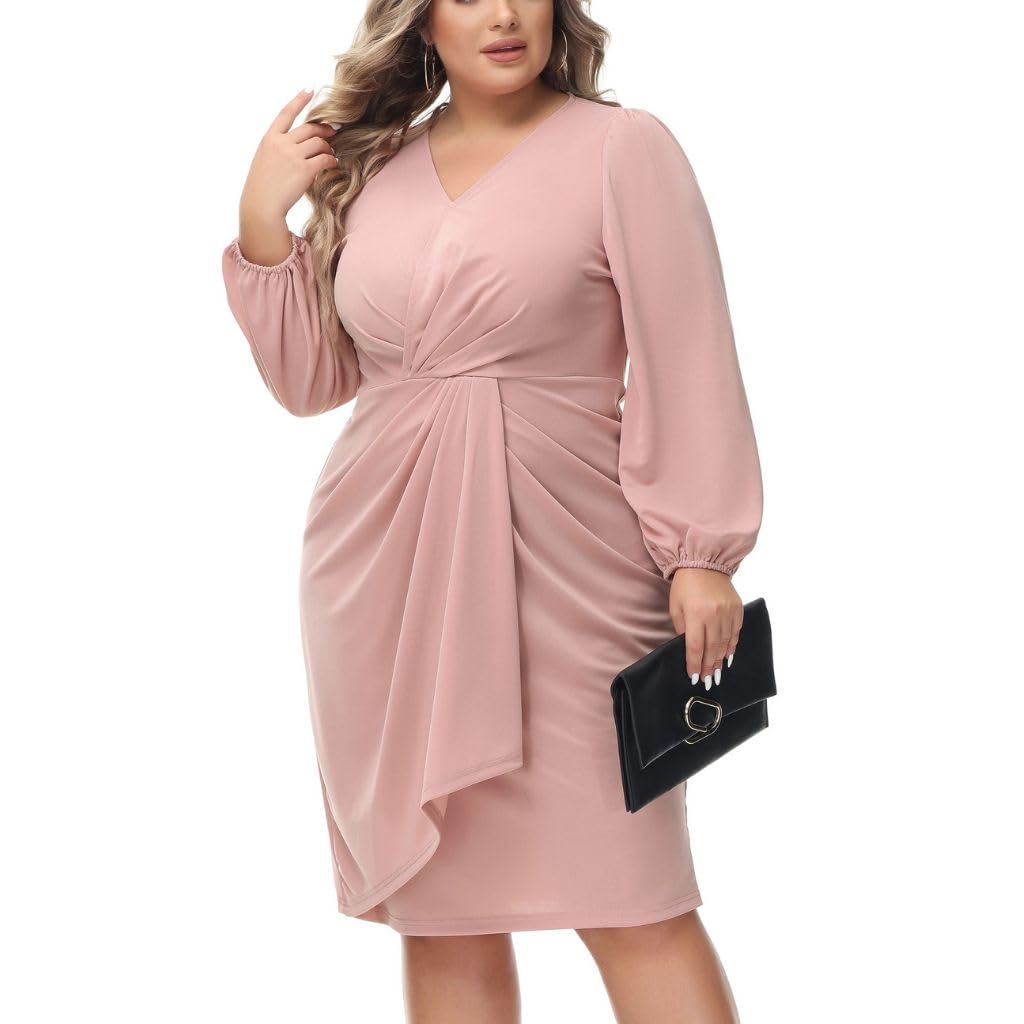 Hanna Nikole Vestido de cóctel con mangas de farol para mujer, largo hasta la rodilla, cuello en V, vestido de fiesta en cascada