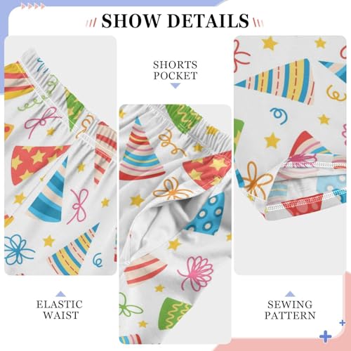 Party Hat Floral Boys Long Pants Soft Trousers Elastic Waist Kids Lounge Bottoms with Pockets S-XL4