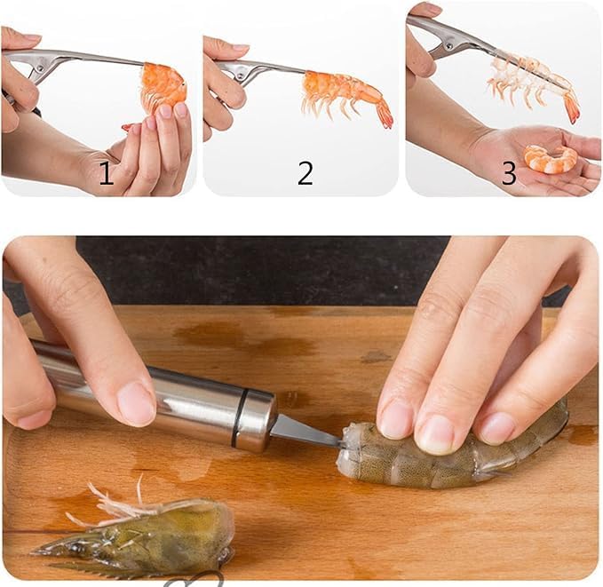 Image of Stainless Steel Shrimp Line Remove Peeler with Handle, Seafood Shell Cleaner for Kitchen, Cleaning Intestines Cutting Knife, Suitable for Home, Restaurant, Silver Colour 1 Pcs