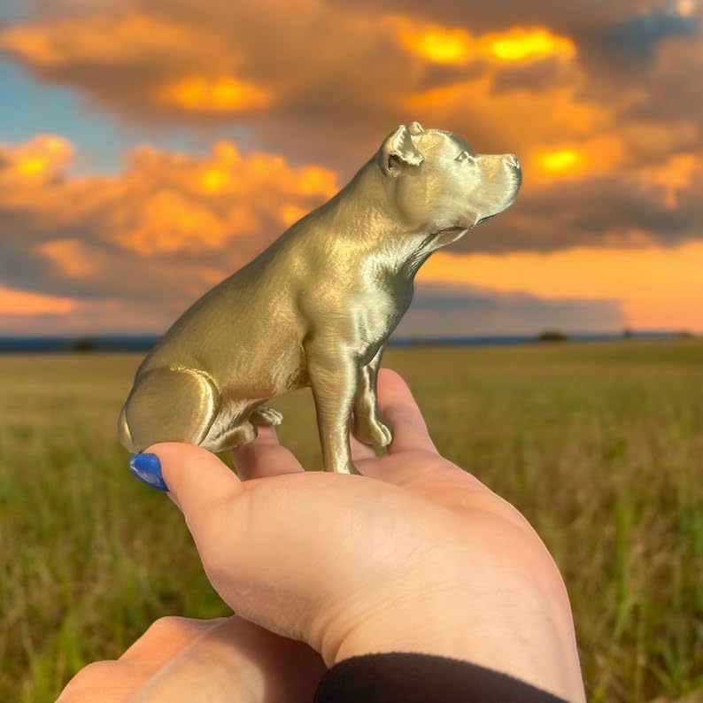 Pitbull Statue, Pitbull Gifts, Pitbull Mom, Pittie Mom, Buff Pitbull with Ears (4.5 inches, Bronze)