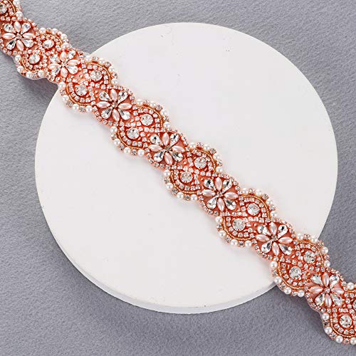 Yanstar Wedding Bridal Belts In Rose Gold Rhinestone Crystal Pearl With Blush Sash For Wedding Dress Prom Gown-17.7In1.6 #TOP5