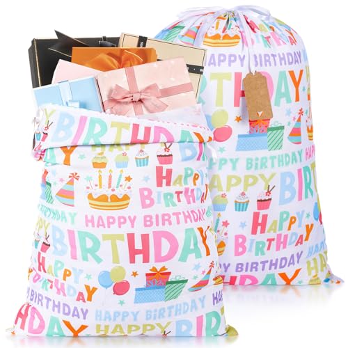 Pickmesh 2 Pcs Extra Large Birthday Gift Bags, Polyester Canvas, Birthday