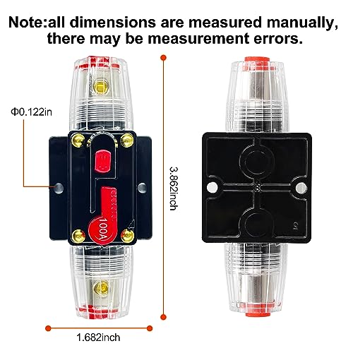 Xipupoo 100 Amp Circuit Breaker with Manual Reset Switch Waterproof 12V-48V DC Resettable Fuse for Boat Trolling Motor Marine ATV Trailer Vehicles Stereo Audio Electronic Battery Solar System - Thumbnail 2