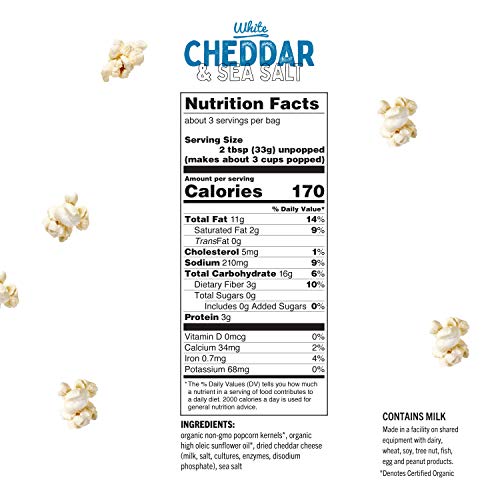 Quinn Organic Microwave Popcorn, White Cheddar, Gluten-Free, Non-Gmo, No Preservatives, Artificial Ingredients, Or Hydrogenated Oils, Gourmet Popcorn Kernels, 3.5 Oz - 12 Bags #TOP4