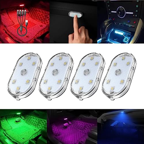 Car Battery Lights Interior LED 4pack 7 Color LED Interior Vehicle Lights LED with 4way Easy Charger, Magnetic Install Night Reading Light Car Interior Atmosphere, USB Rechargeable - Thumbnail 6