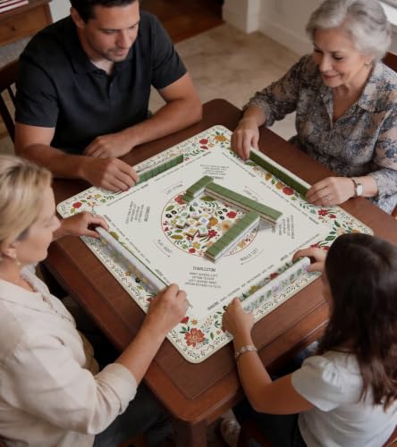 Puresora Travel Mahjong Mat Table with Rules Mah Jong Mat Neoprene Chinoiserie Floral Majong Learning Mat Instructions Mahjong Gifts Women Unique Non-Slip Rubber Pad, 21" x 21", Color Flower - Image 7