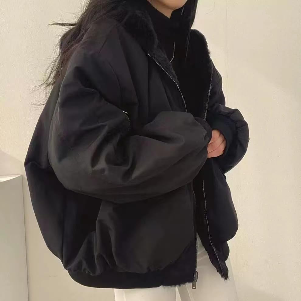 Sumleno Sherpa Jacket for Women Teen Girls Reversible Y2k Zip Up Hoodie Fleece Fur Grunge Winter Coat Cutecore Korean Clothes4