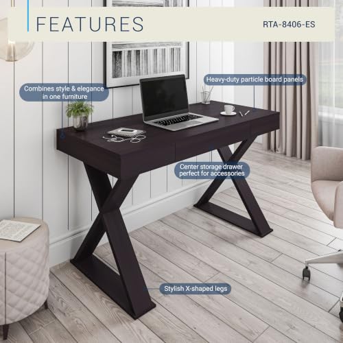 Image of Techni Mobili 47 inch Trendy Writing Desk w /Drawer,Modern Home Office,Espresso