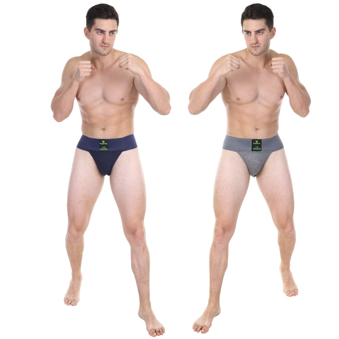 PLAYFITZTokyo Gym Supporter for Men, Sports Underwear for Men for Workout in Gym Stretchable Cotton, Men's Cotton Briefs Moisture Wicking Supporter for Cricket, Running, Gym Quick Dry, (Black)