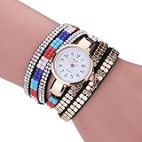 Gehäusematerial: Metall Powzz ornament Armbanduhren Armband Damenuhr Bunte Acryl Mosaik Armband Damenuhr @Schwarz