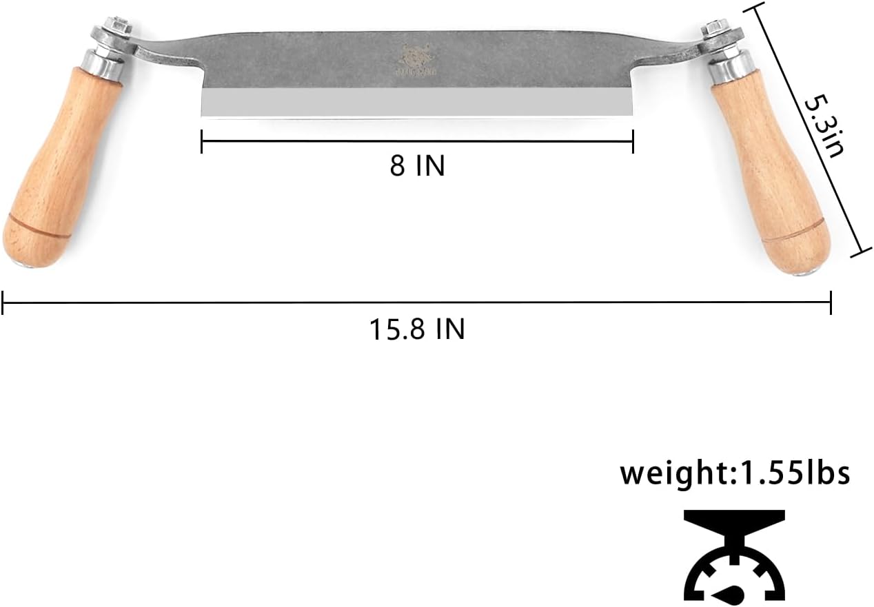 Draw Knife, Straight Debarking Tool No Assembly Required, Overall 15.8"/ 8" Blade Woodworking Tool,1065 Manganese Steel, Ergonomic Solid Wood Handle