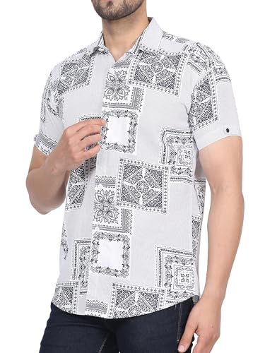 Image of CVC Fashion Men's Printed Button-Down Shirt - Aesthetic Regular Fit Half Sleeve Casual Shirt for Men, Ideal for Summer & Beach Wear