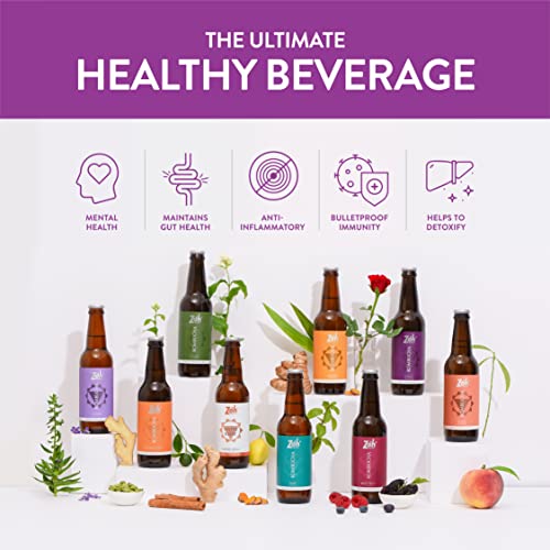 Image of Zoh Probiotics Floral Kombucha|Green Tea With Detoxifying Acids,&Digestive Enzymes. Raw,Unfiltered,&Unpasteurized With Mother. Made With Real Bluepea&Mixed Florals(330 Ml,Pack Of 9),6.4 Kilograms