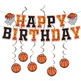 PANRRPERS Basketball Happy Birthday Banners Basketball Themed Party Decorations Hanging Swirl Basketball Birthday Party Bunting Sign for Kids Teenagers Boys Men