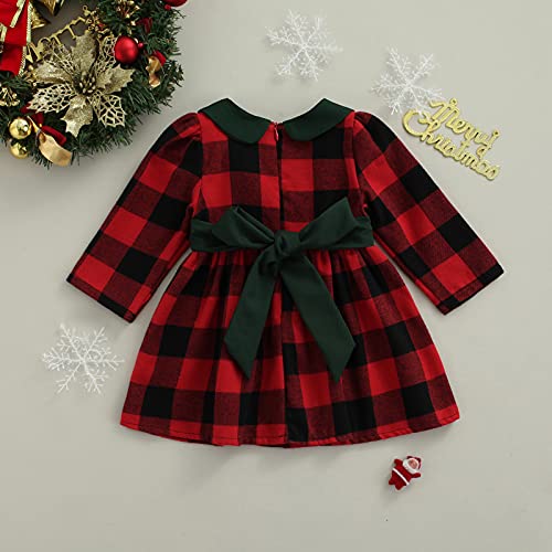 Siyova Robe de Fille de Noël à imprimé écossais Robe de Princesse à Manches Longues Taille Haute avec nœud de bébé Fille élégante d'hiver – vue 3