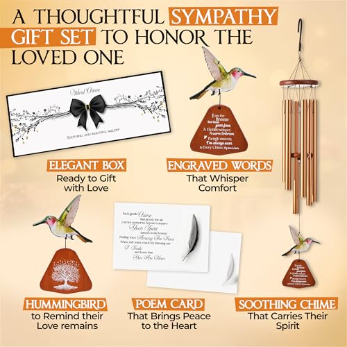 Image of 32 Inch Hummingbird Memorial Wind Chimes Outdoor, Sympathy Gifts for Loss of Loved One, Memorial Gifts for Loss of Mom, Sympathy Wind Chimes for Mother, Father, Brother, Sister