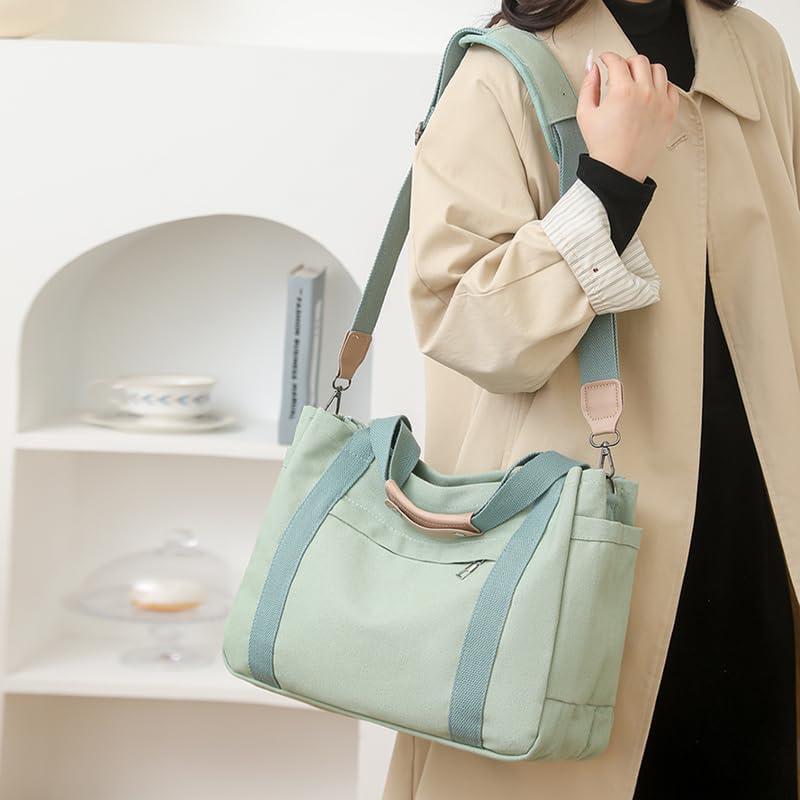 Canvas Crossbody Tote Bag for Women Laptop Work Handbag Shoulder Messenger Bag Travel Cute Aesthetic Tote Bag Purse - Image 2