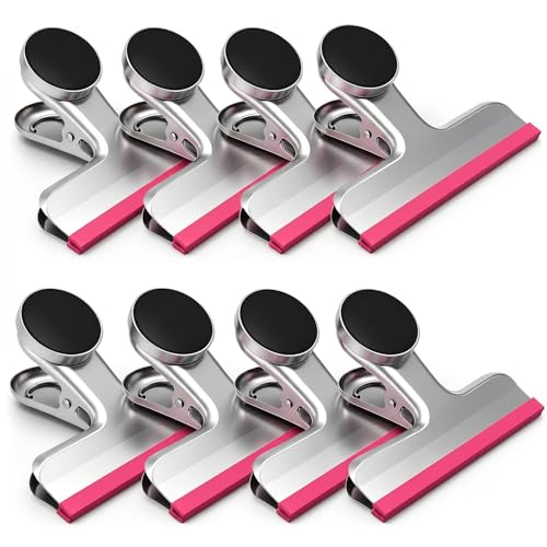 Image of Magnetic Chip Clips, Stainless Steel Chip Bag Clips with Strong Magnet and Silicone Cover, Heavy Duty Food Bag Clip for Kitchen Storage, 8 Pack Pink, 3 Inch