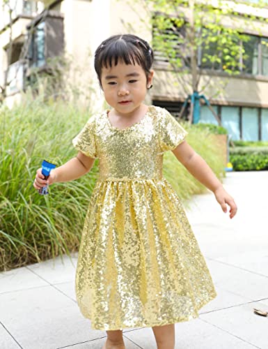 Cilucu Flower Girl Dress Baby Toddlers Sequin Dress Kids Party Dress Bridesmaid Wedding Gown Birthday Dress Gold 2T-3T #TOP3