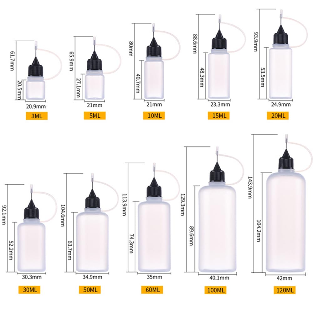 100PCS 3ml-120ml Kunststoff Squeezable Nadel Nachfüllbare DIY Flaschen Auge Flüssigkeit Dropper Probe Tropfen Kann Tinte applikator Behälter Kleber Pigment öl Flüssigkeiten (Gemischtes Deckel,120ML)