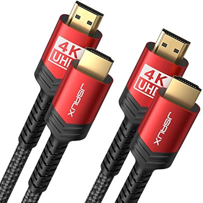 4K HDMI Cable 2 Pack 6ft, JSAUX 18Gbps High Speed HDMI 2.0 Braided HDMI Cord, 4K 60Hz HDR, HDCP 2.2, 1080p, 2160P, Ethernet, 3D, Audio Return(ARC) Compatible for Monitor UHD TV PC PS5 PS4 Blu-ray -Red