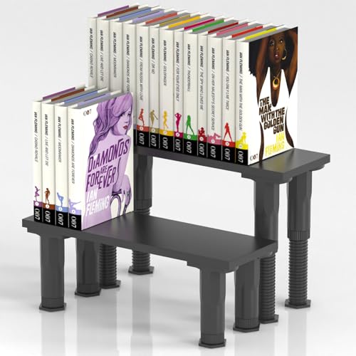 AVMDOM 2-Pack Adjustable Black Manga Shelf Risers, Double Row Riser Storage Organizer for Manga Bookcase for Anime Fans, Bookshelf Display Tiered Shelf for Comics, Figures & Small Books Storage