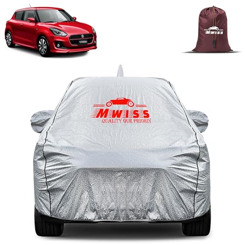 Image of Waterproof Car Body Cover for Maruti Suzuki Old Swift | Mirror & Antenna Pocket Anti-Scratch with Soft Cotton Inner Lining Triple Stitched Protection| Heat Resistant | Rain Protection (Silver)