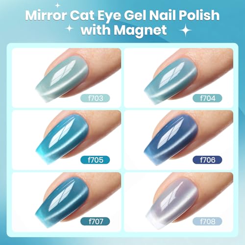 Image of Beetles Moonlit Mist Cat Eye Gel Nail Polish Set, 6 Colors Blue Cat Eye