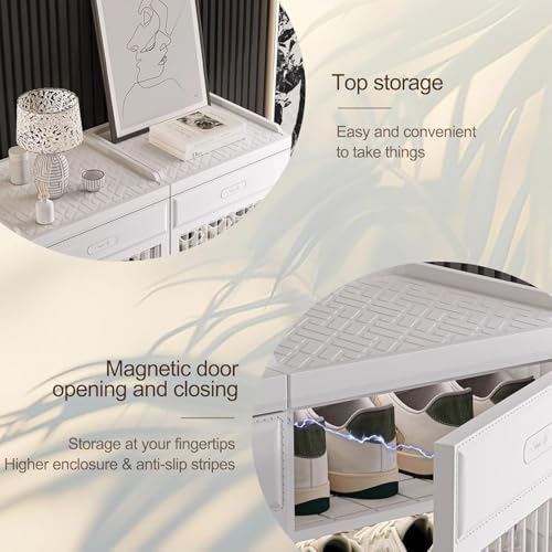 Image of Zemic Multiuse Modular Plastic Shoe Rack for Home with Door | 𝟔 𝐒𝐡𝐞𝐥𝐟 Stackable Organizer | Waterproof & Dustproof | Space Saving Storage for Home, Bedroom & Entryway【White, Double-Door-6-Shelf】