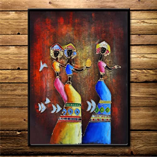 Peinture abstraite africaine sur toile 35x50cm vintage scandinave