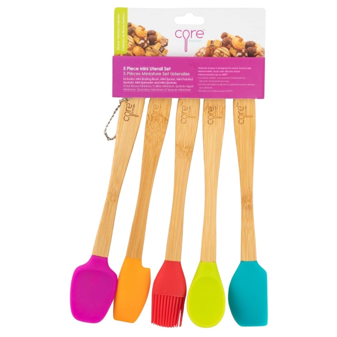 Core Kitchen Assorted Silicone/Wood Mini Utensils – Spatula Set – Cooking Set for Baking and Mixing – Rubber Spatulas Heat Resistant