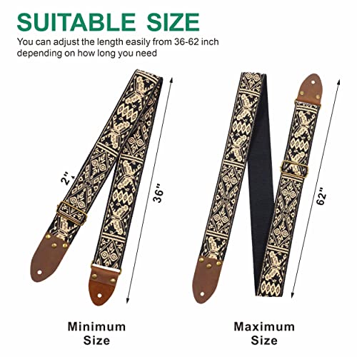 Nefelibata Guitar Strap, Gold Butterfly, Three Spikes Leather Ended Acoustic Guitar Electric Guitar Bass Guitar Straps, Free With Lock And Head Strap #TOP5