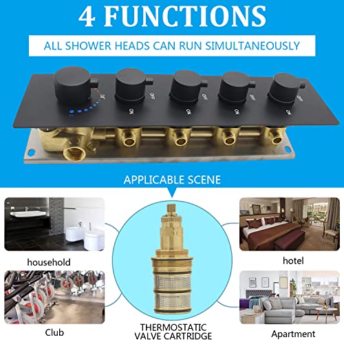 Matte Black 4-Function Shower Diverter Valve Thermostatic Brass Mixer Mixing Shower Valve Can Use All Options At A Time #TOP4
