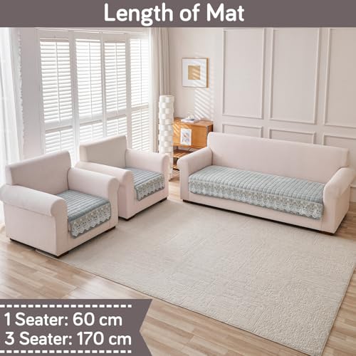 Image of HOKIPO 'BelleLace Series' Imperial Milk Velvet 5 Seater Set (3+1+1) Sofa Cover Mat for 311 Seater Sofa, Lace Design, Cloud Grey (AR-5966+5962 * 2-LGRY)