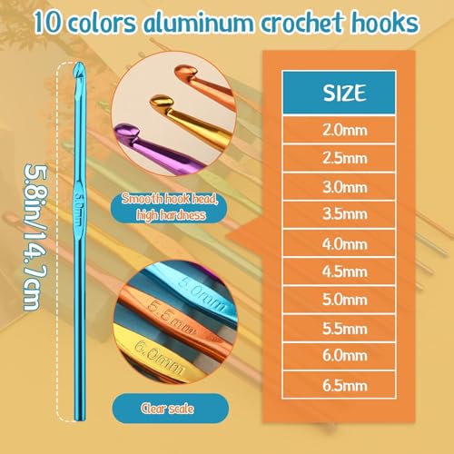 Image of Gemsy Knitting Crochet Hook Needle Set | Hard-Anodized Aluminum Hook for Embroidery | Ultimate Sewing, Craft, Sweater, Woolen Cloth, Yarn, Thread | Needles Kit for Knitting (118 Pcs Crochet)