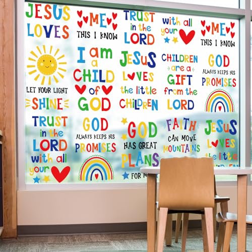 Image of Whaline 9 Sheet Back to School Window Clings Jesus Inspirational Quotes Window Decals Double-Sided Motivational Bible Verse Windows Decor for Students Bedroom Classroom Playroom