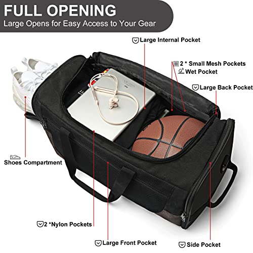 Gym Duffle Bag For Men And Women, Small Travel Duffle Bag Fitness Workout Bag With Wet Pocket And Shoes Compartment 40L Lightweight, Water Resistant Large Weekender Overnight Bags, Christmas Gift #TOP2