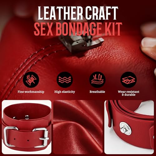 Image of 13-Pcs Sex Bondage Toys BDSM Beginners Kit for Women Couples, Adjustable Breasts Restraints, Collor and Leash, Wrist and Ankle Cuffs with Hog Tie, Behind Back Restraints, Blindfold & Tickler （ Red ）