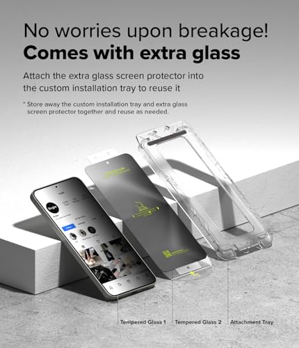 Image of Ringke Easy Slide Privacy Glass [2 Pack] Compatible with Samsung Galaxy S25 and S24 Screen Protector with Installation Tool, HD Quality 9H Hardness Anti-Spy Full Coverage Tempered Glass Film