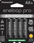 Panasonic BK3HCCA4BA Eneloop Pro AA High Capacity New Ni-MH Pre-Charged Rechargeable Batteries, 4-Pack