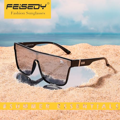 Image of FEISEDY Sunglasses for Women Men, Fashion Mirrored Single Lens Shades