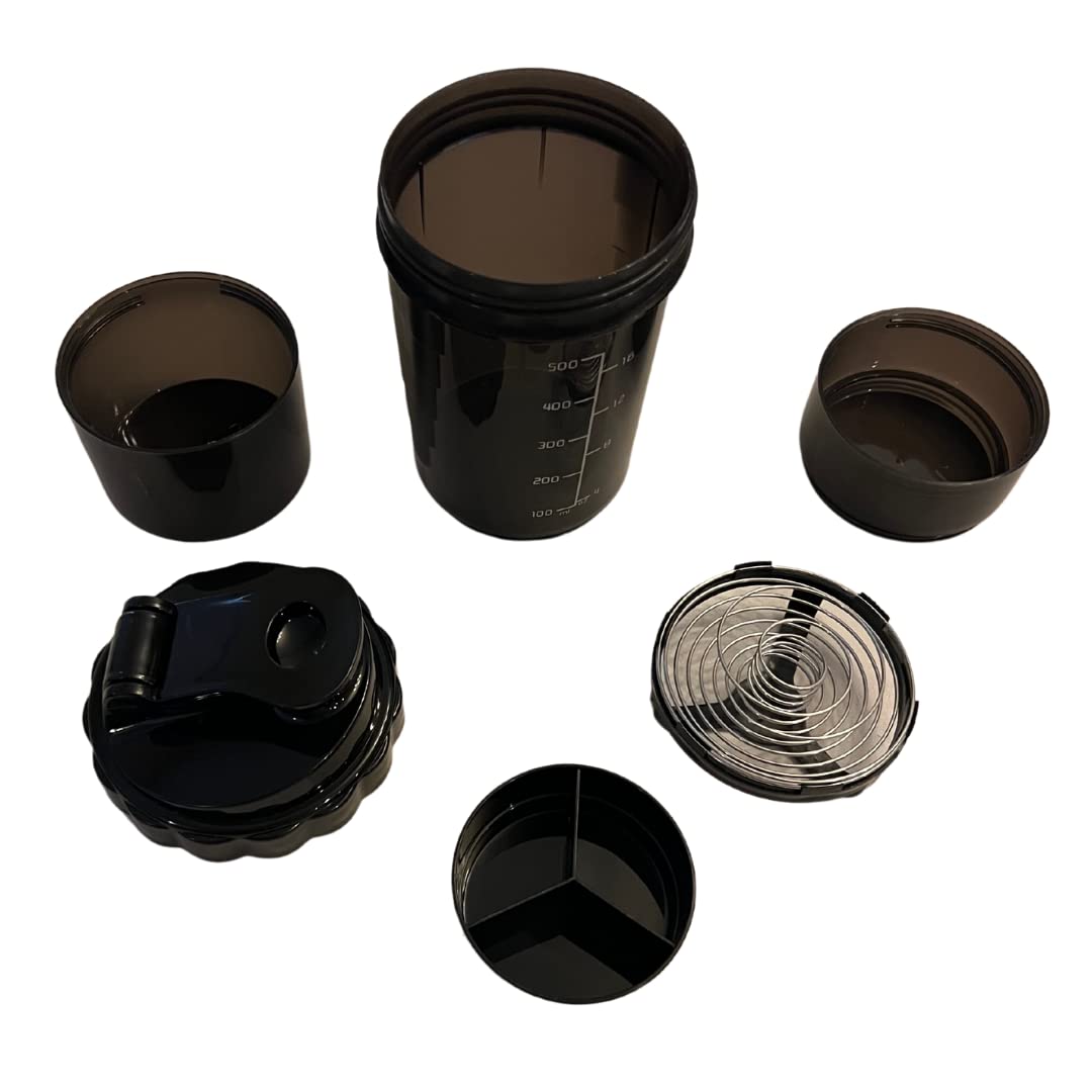 5 Piece Shaker Bottle, 500 ML, Pill Divider, Supplement Divider, Dishwasher Safe, Great For Workouts