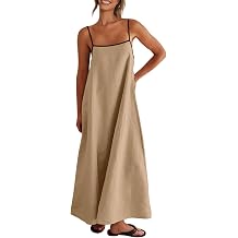 Shy Velvet Women's 2025 Summer/Fall Linen Maxi Dress Contrast Spaghetti Strap Dress Backless Casual Party Slip Dresses